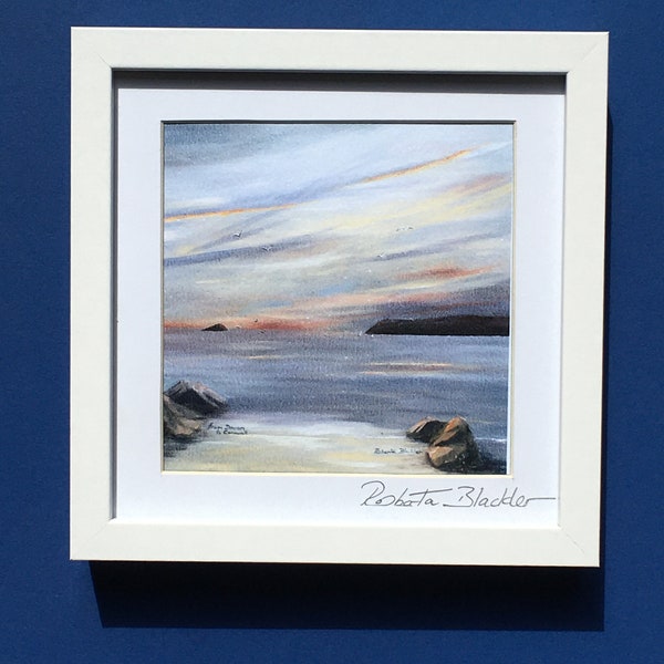 From Devon to Cornwall, Framed, Signed Print. Plymouth Sound.  From my Original Oil Painting. Can stand or hang.