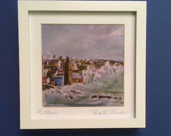 Framed, signed print of Porthleven, from my original oil painting (also for sale). Cornish seascape.