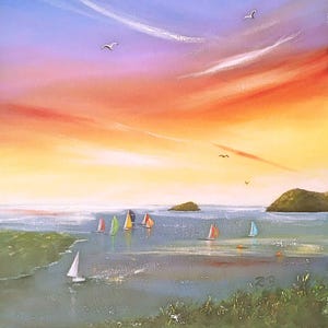 Framed print of Wembury, River Yealm and Yachts. From my original oil painting. Available in 3 sizes.