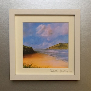 Devon Beach Painting,  Wonwell Beach. Signed print, framed.