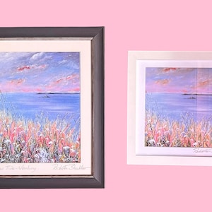 Framed signed print, sunset overlooking Wembury and Plymouth Sound, from my original acrylic painting, sea art print, seascape,  Devon coast