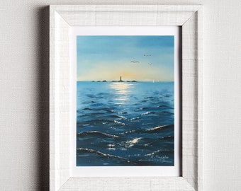 Seascape print. Land's End Longships Lighthouse, Limited edition 1/50 Cornish Art. This print is unframed.