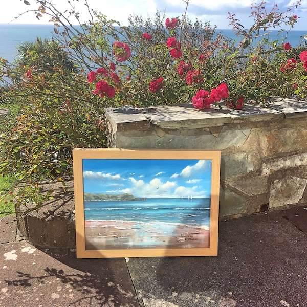 Westward Ho! Original Oil painting, framed.  North Devon seascape.