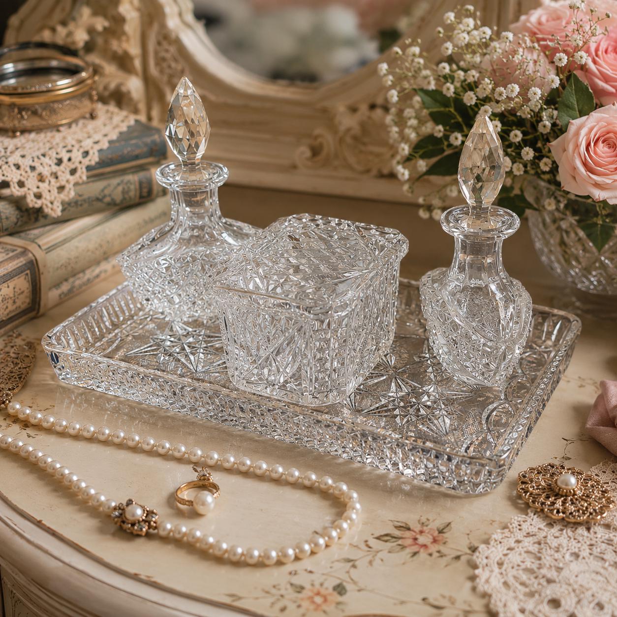 Antique Crystal Dressing Table Set - Etsy UK