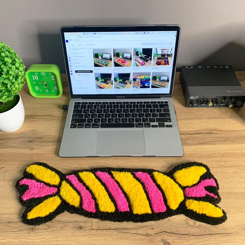 Candy Rug Inpo CANDY Tufted Keyboard Rug - Handmade Pink Punch Needle Desk Mat and ...