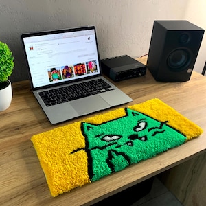 Cat Handmade Tufted Keyboard Rug - Punch Needle Desk Mat and Office Decor