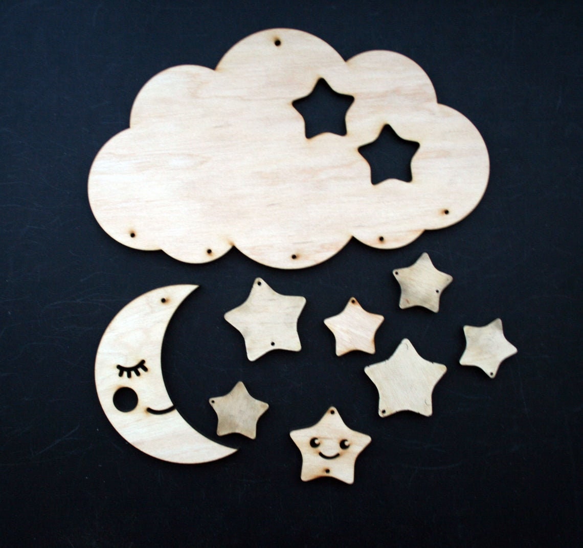 Wooden moon and star mobile DIY kit for adults Etsy