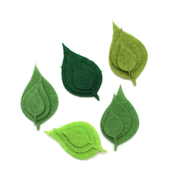 Felt birch leaves, pre cut felt shapes, green fall felt leaves, die cut embellishment, Felt Leaves for Crafts