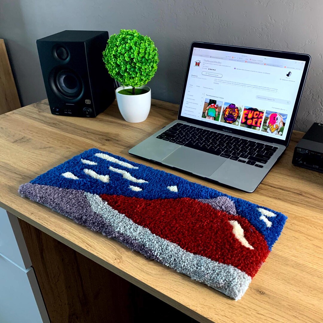 Japanese Hokusai Handmade Tufted Keyboard Rug - Punch Needle Desk Mat ...