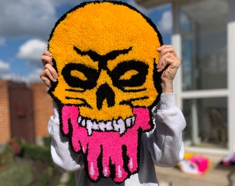 Handmade Skull Tufted Wall Hanging: Gothic Baddie Decor