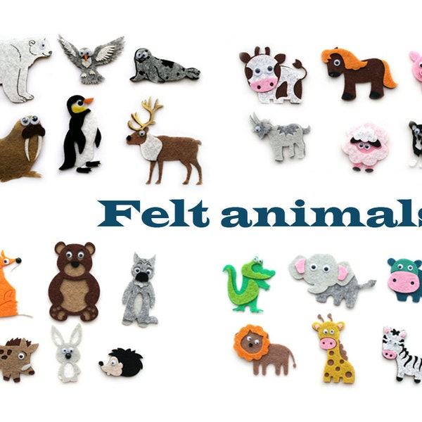 Felt board shapes animals, Felt shapes for quiet book, Animals felt board story, felt animals storytime for quite book