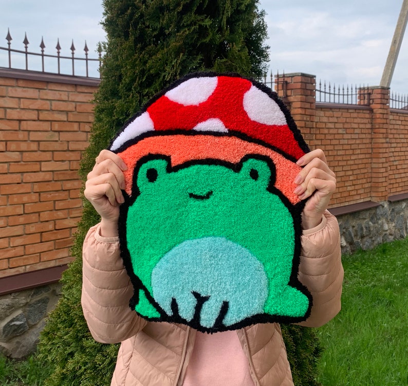 Kawaii Frog Mushroom Rug Aesthetic Tufted Wall Hanging Etsy