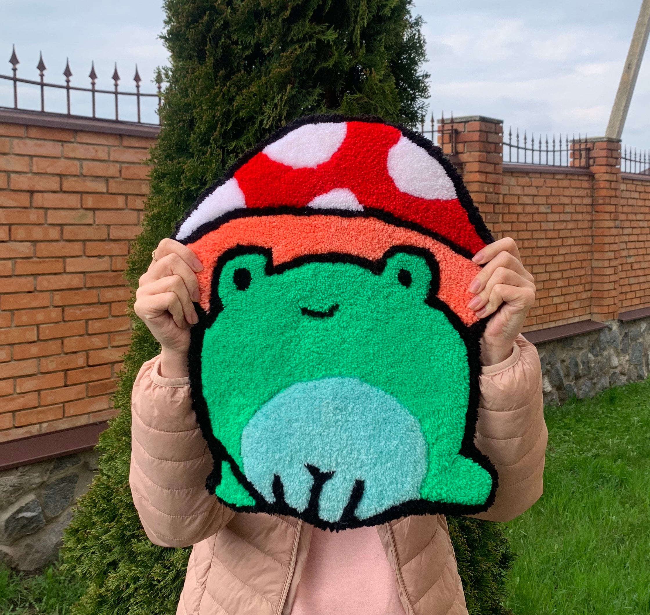 Frog Rug Tufted Kawaii Frog Mushroom Rug, Aesthetic Tufted Wall Hanging, Handmade Cute ...