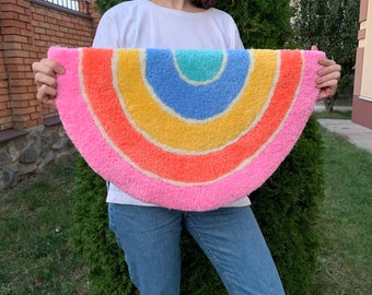 Handmade Pastel Rainbow Rug: Tufted Acrylic Wall Decor