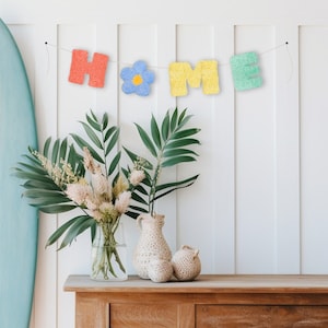 HOME Hand Tufted Wall Hanging - Decoração de parede com agulha perfurada, letras tufadas Cutecore na parede