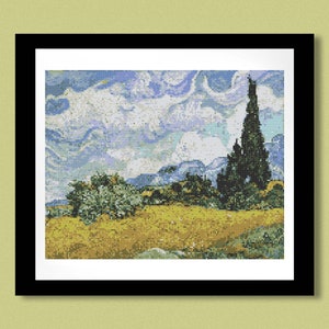 Cross Stitch Pattern Vincent Van Gogh - Wheat Field with Cypresses, Instant Download PDF