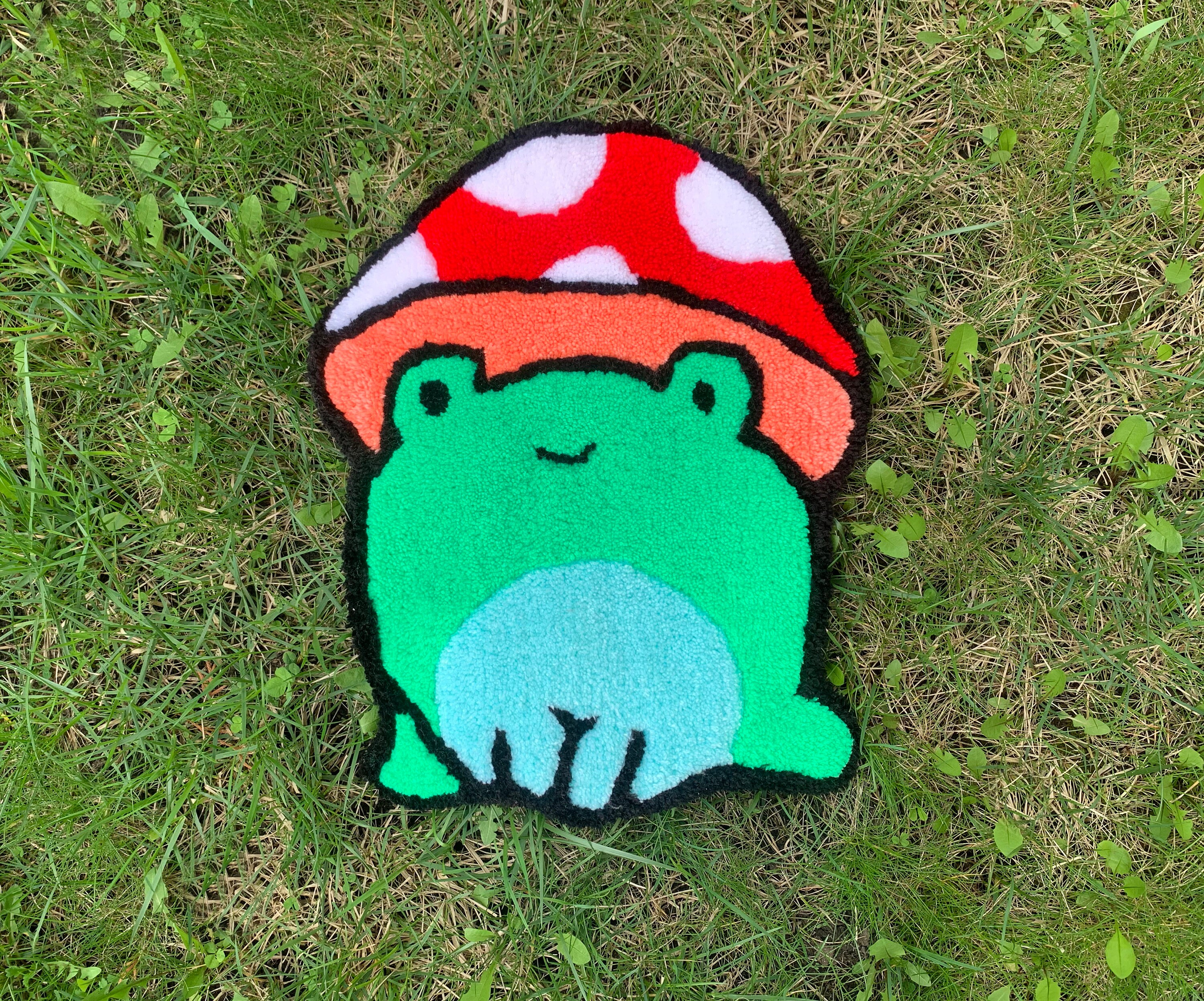 Frog Rug Tufted Kawaii Frog Mushroom Rug, Aesthetic Tufted Wall Hanging, Handmade Cute ...