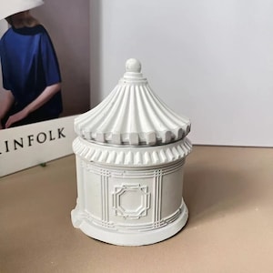 Tarro de vela con forma de casa de estilo chino, caja de almacenamiento, molde con tapa, molde para maceta de hormigón, Jesmonite/molde de yeso artesanal de resina