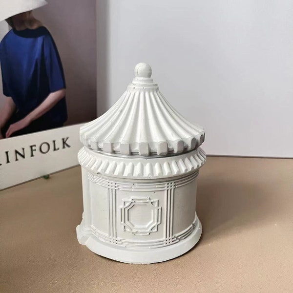 Chinese style house  shape candle jar Storage box mold with lid Concrete plant pot mold  Jesmonite/Resin Craft plaster mold
