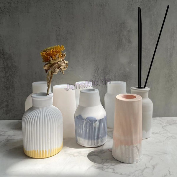 Flower vase striped vase mold Concrete mold plaster container Pen holder silicone mold Nordic Craft Terrazzo Jesmonite vase