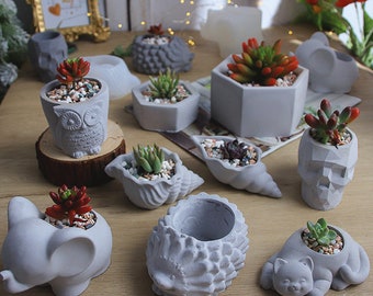 Silicone Planter Mold: Owl, Elephant, Conch, Skull, Geometric (Resin/Concrete)
