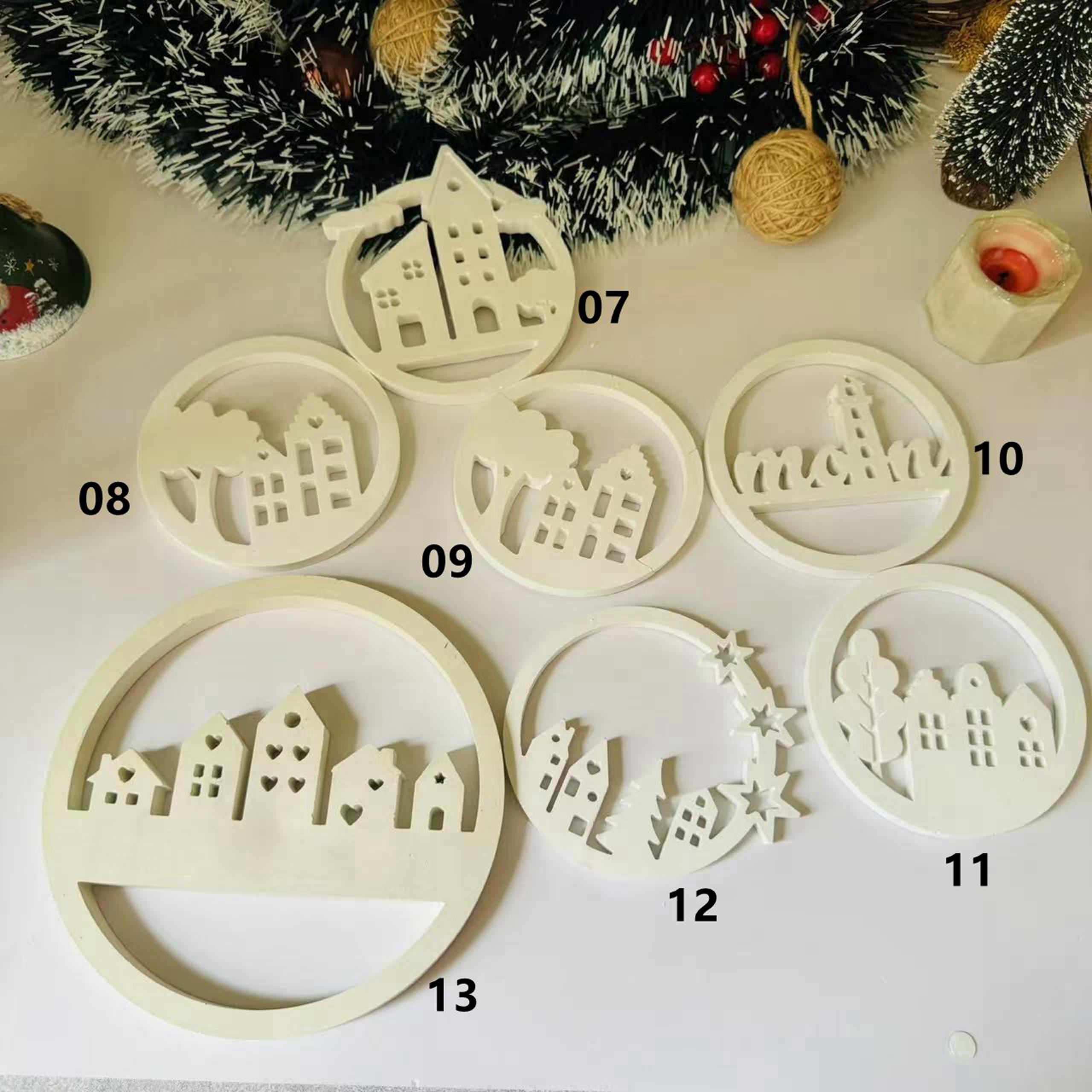 Christmas ornament mold silicone mold  Cirlce Merry Christmas pendant silicone mold Circle Christmas tree hanging wall decoration