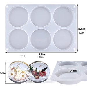 Molde redondo de silicone com 6 cavidades, molde de resina para decoração