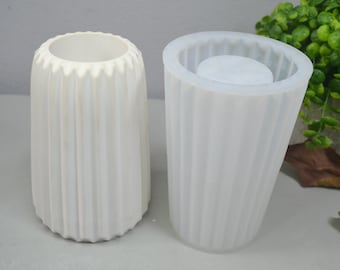 Striped Vase Silicone Mold: Concrete Plaster Container, Pen Holder