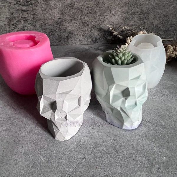 Concrete planter mold plaster container mold Succulent pot  pen holder mold Geometrical skull mold Jesmonite/Resin Craft