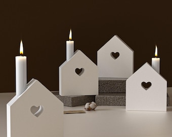 Heart house,House Candle Holder Silicone Mold: Concrete, Resin, Plaster Craft