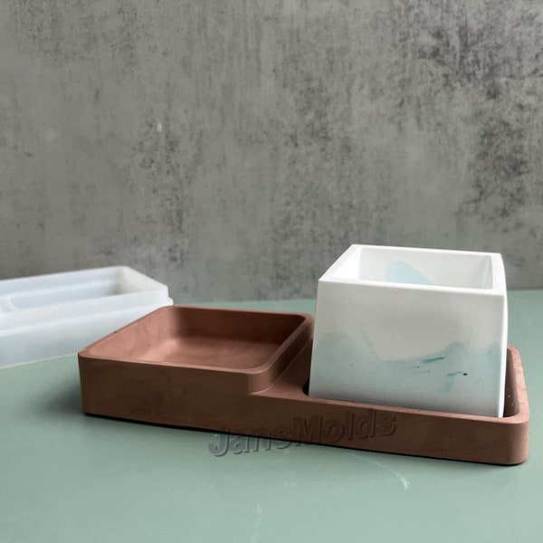 Double square Trinket dish mold Pot base Terrazzo jesmonite tray Trinket tray cement  Nordic home decor /plaster decor mold