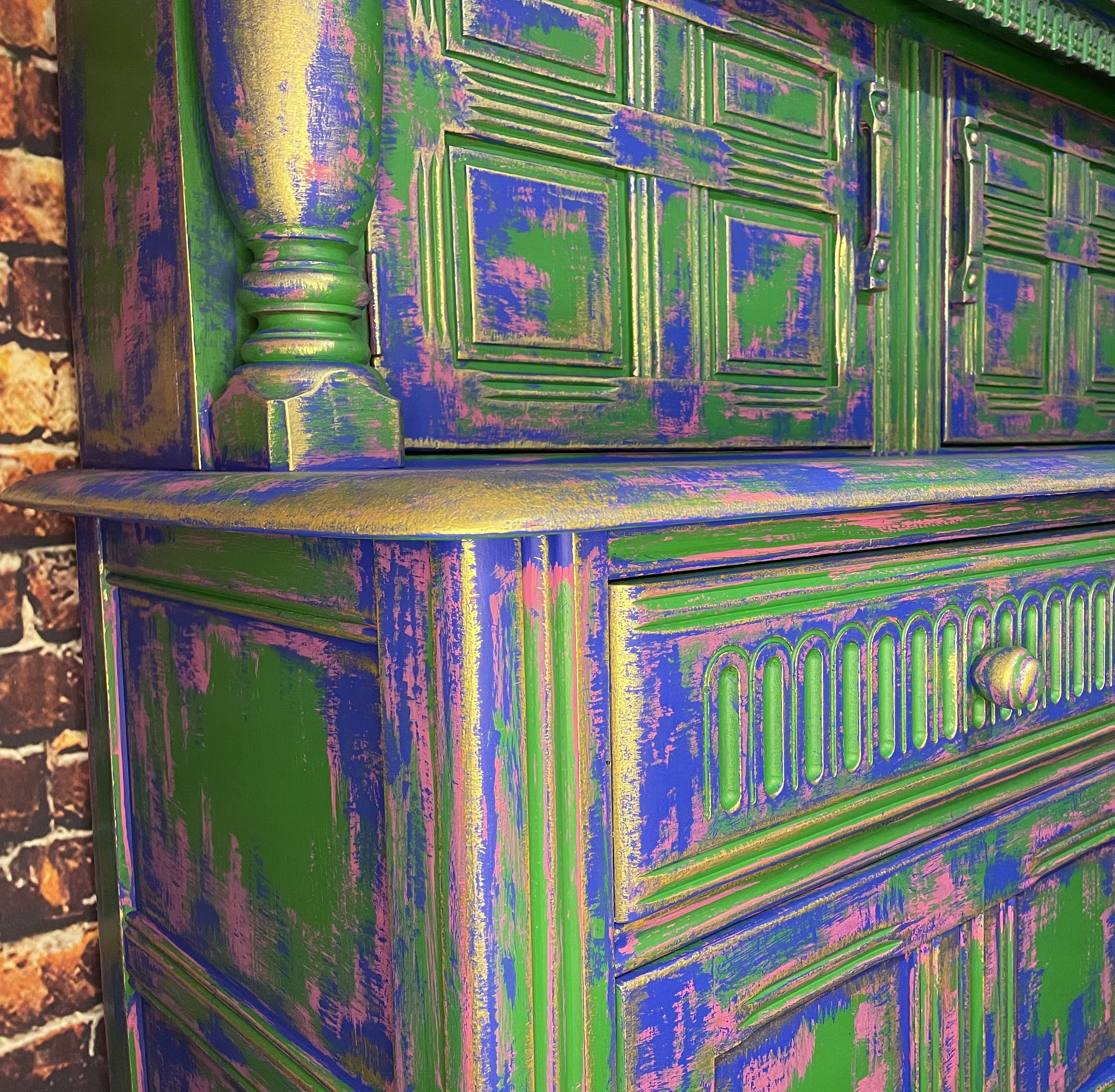 Sideboard Vintage Hand Painted Sideboard / Court Cupboard Etsy