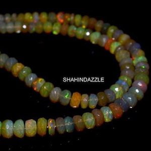 welo fire Ethiopian opal necklace 75Ct good quality natural Ethiopian opal beaded necklace rondelle shape opal faceted beads necklace