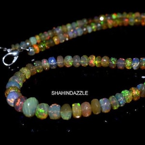 opal beaded necklace gemstone 52Ct high quality natural Ethiopian opal faceted beads necklace welo fire Ethiopian opal necklace jewelry