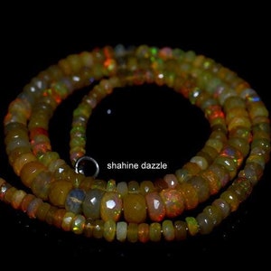 welo fire Ethiopian opal necklace 58Ct good quality natural Ethiopian opal beaded necklace opal faceted beads necklace jewelry
