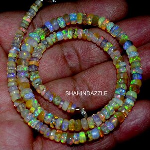 opal beaded necklace jewelry 50Ct high quality natural Ethiopian opal faceted beads necklace Ethiopian opal 1line strand necklace
