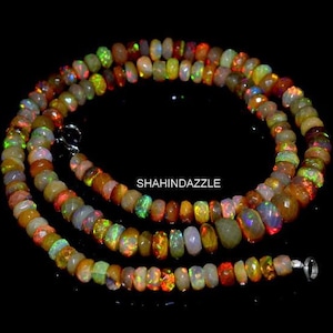 natural Ethiopian opal beaded necklace 87Ct high quality electric fire opal faceted beads necklace Ethiopian opal 1line strand necklace