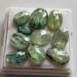 loose gemstone kyanite 10pcs lot 35ct good quality natural green kyanite rose cut faceted gemstone flat back green kyanite jewelry