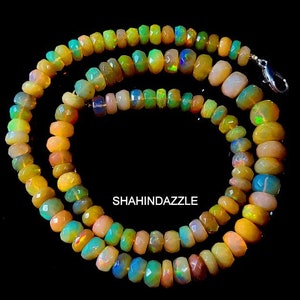Natural Ethiopian opal Necklace Gemstone 81Ct High Quality Welo Fire Ethiopian Opal faceted Beads Necklace Opal Beaded Necklace Jewelry