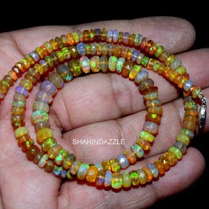 Ethiopian opal necklace gemstone 61Ct high quality natural opal faceted beads necklace welo fire Ethiopian opal beaded necklace