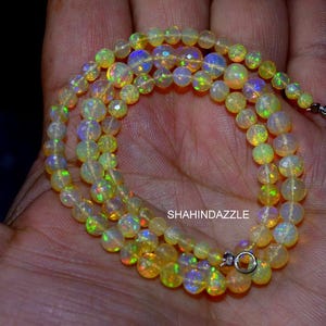 natural opal beaded necklace gemstone 58Ct good quality Ethiopian opal faceted beads necklace welo fire opal ball beaded necklace