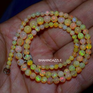 natural Ethiopian opal necklace 38Ct good quality Ethiopian opal cabochon ball beads necklace welo fire opal beaded necklace jewelry