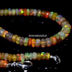 Ethiopian opal faceted beads necklace 52Ct high quality natural Ethiopian opal necklace welo fire opal beaded necklace jewelry