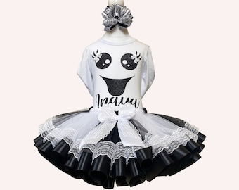 Ghost Tutu Outfit: Halloween Birthday Costume, Girls Personalized Dress