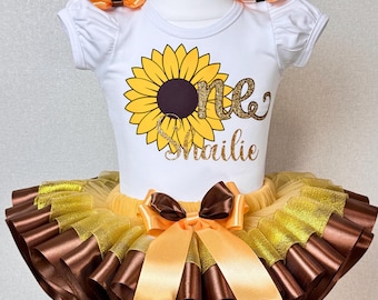 Sunflower Girls Birthday Outfit: Yellow and Gold Baby Tutu Set