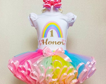 Rainbow Tutu Outfit: Baby Girl 1st Birthday Cake Smash Costume