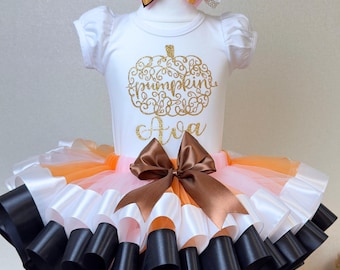 Baby Girl Pumpkin First Birthday Outfit: Brown Tutu Set, Customized Party Dress