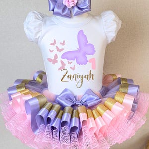 Pastel Pink and Lavender Butterfly Birthday Outfit,Girls Baby 1st Butterfly Tutu Set,Kids Custom Shirt
