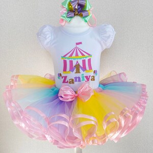 Circus Birthday Outfit Rainbow Tutu Set Pastel Circus Birthday Outfit Dress Girls Costume Carnival Tutu Set Dress