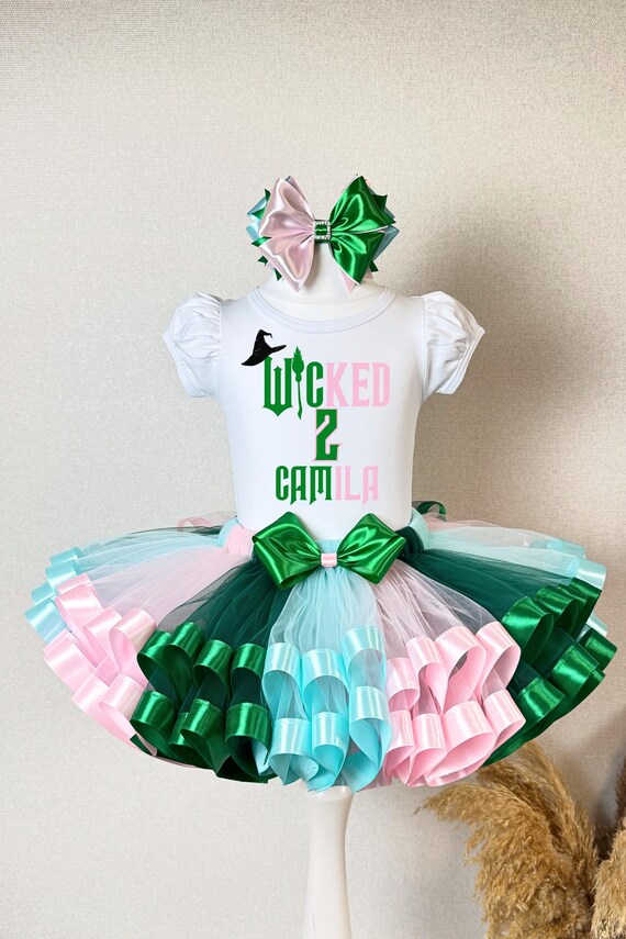 pink and green tutu dress Wicked First Birthday Tutu Outfit: Pink & Green Halloween Costume